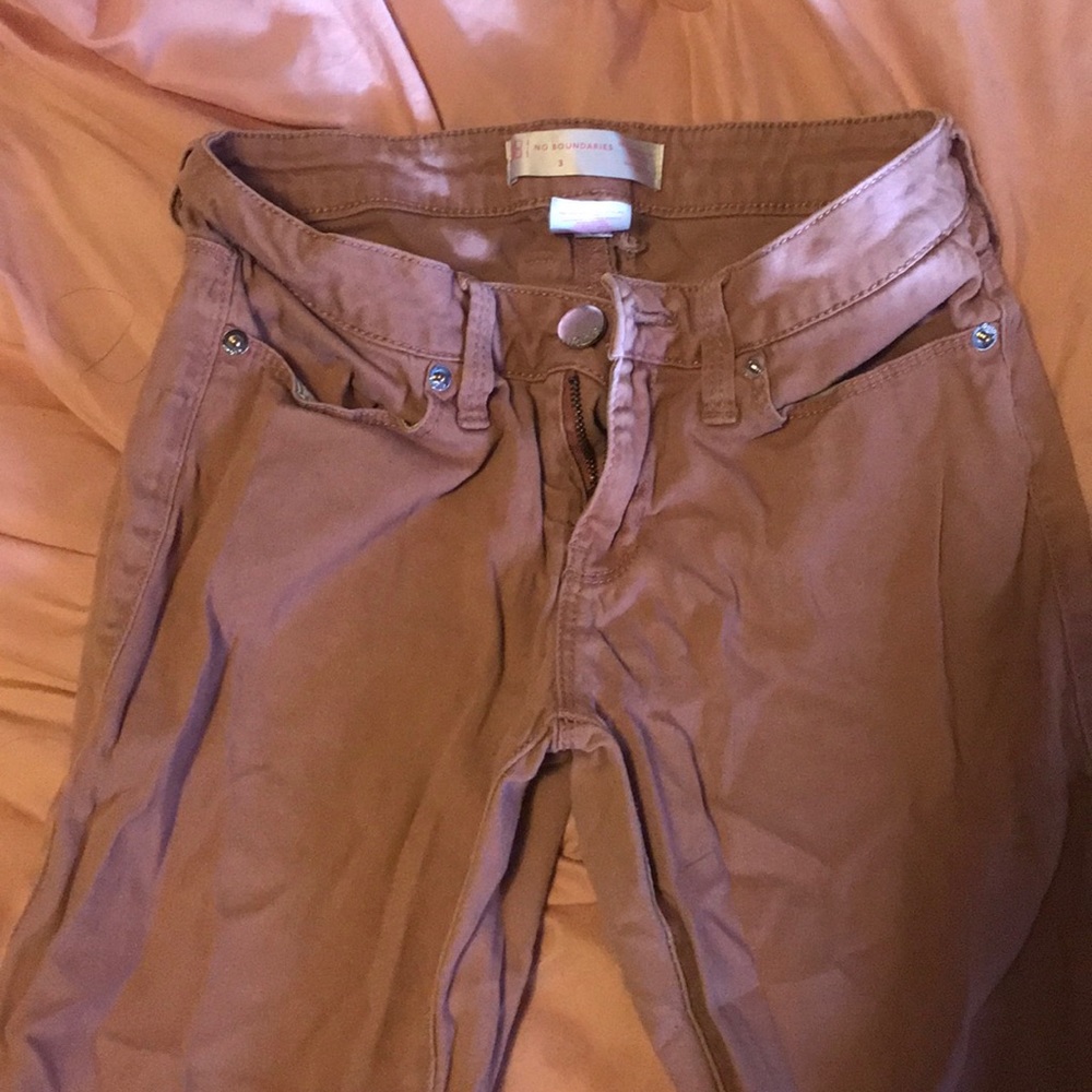 Colored skinny’s with some bleach spots